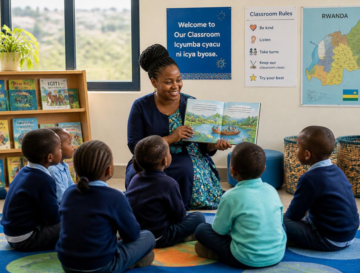 A teacher reading to young children at Hope for Tomorrow Academy