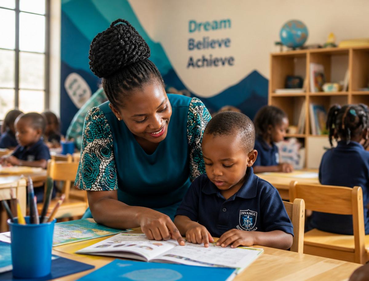Children learning together in a bright classroom at Hope for Tomorrow Academy